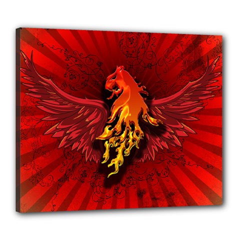 Lion With Flame And Wings In Yellow And Red Canvas 24  X 20  by FantasyWorld7