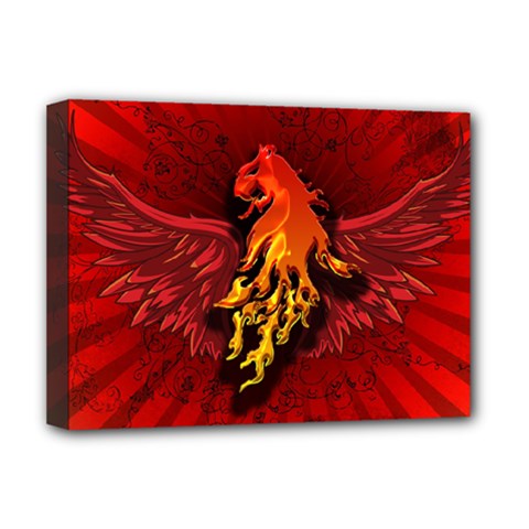 Lion With Flame And Wings In Yellow And Red Deluxe Canvas 16  x 12  