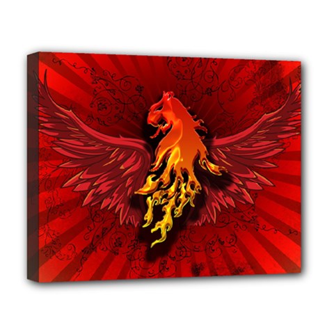 Lion With Flame And Wings In Yellow And Red Deluxe Canvas 20  X 16   by FantasyWorld7