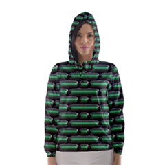 Green 3d Rectangles Pattern Hooded Wind Breaker (women) by LalyLauraFLM