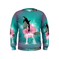 Orca Jumping Out Of A Flower With Waterfalls Boys  Sweatshirts by FantasyWorld7