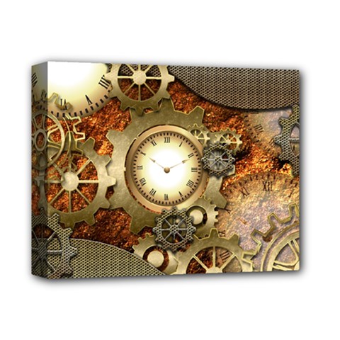 Steampunk, Wonderful Steampunk Design With Clocks And Gears In Golden Desing Deluxe Canvas 14  X 11  by FantasyWorld7