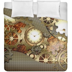 Steampunk, Wonderful Steampunk Design With Clocks And Gears In Golden Desing Duvet Cover (king Size) by FantasyWorld7