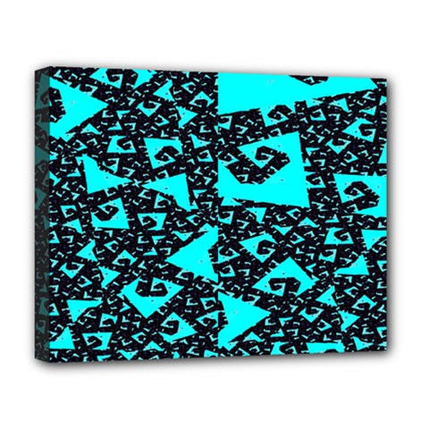 Teal On Black Funky Fractal Deluxe Canvas 20  X 16   by KirstenStar