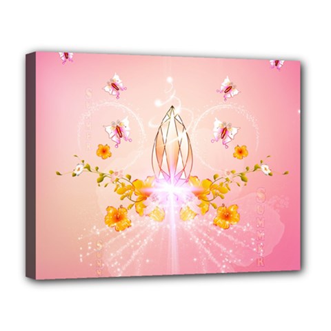 Wonderful Flowers With Butterflies And Diamond In Soft Pink Colors Canvas 14  X 11  by FantasyWorld7