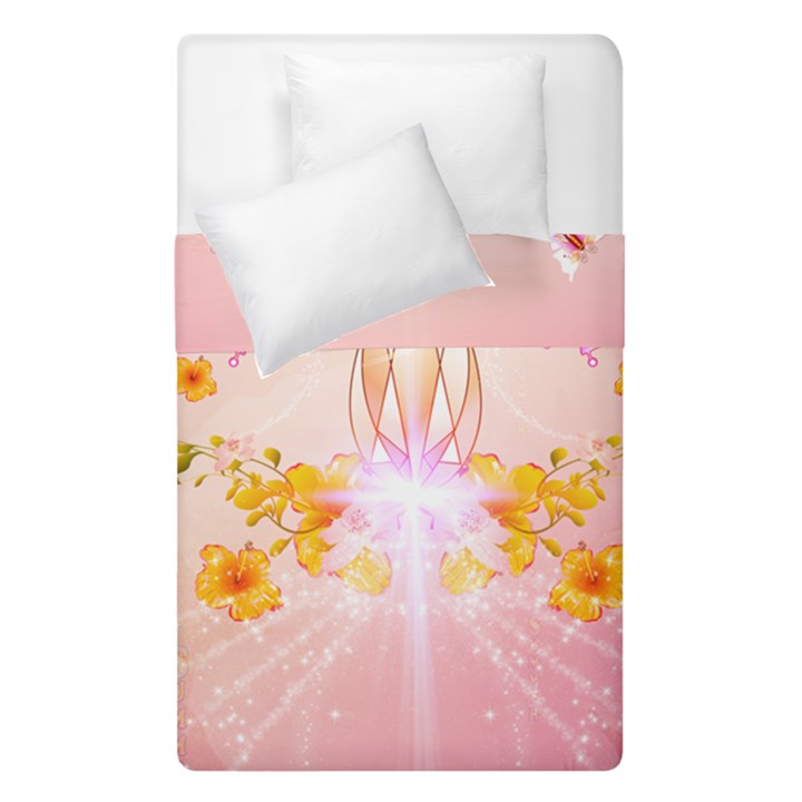 Wonderful Flowers With Butterflies And Diamond In Soft Pink Colors Duvet Cover (Single Size)