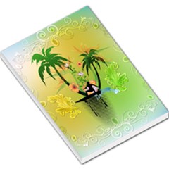 Surfing, Surfboarder With Palm And Flowers And Decorative Floral Elements Large Memo Pads