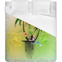 Surfing, Surfboarder With Palm And Flowers And Decorative Floral Elements Duvet Cover Single Side (Double Size) View1