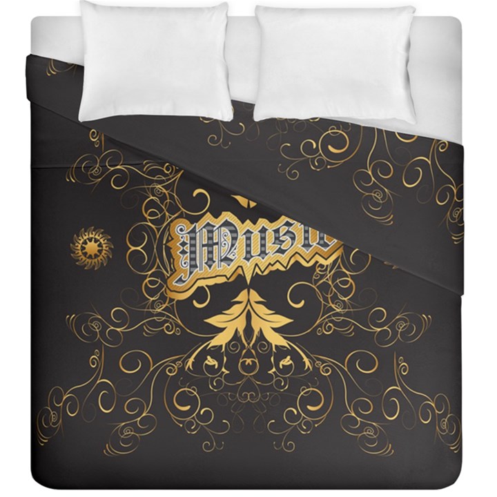 Music The Word With Wonderful Decorative Floral Elements In Gold Duvet Cover (King Size)