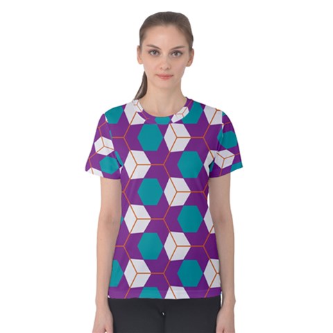 Cubes In Honeycomb Pattern Women s Cotton Tee by LalyLauraFLM