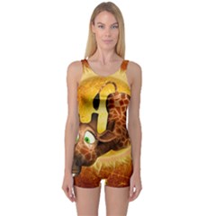 I m Waiting For You, Cute Giraffe Women s Boyleg One Piece Swimsuits