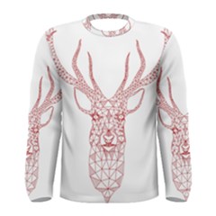 Modern red geometric christmas deer illustration Men s Long Sleeve T-shirts