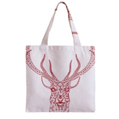 Modern red geometric christmas deer illustration Zipper Grocery Tote Bags