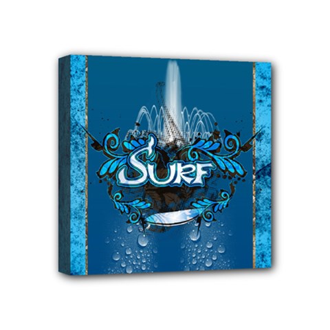 Surf, Surfboard With Water Drops On Blue Background Mini Canvas 4  X 4  by FantasyWorld7