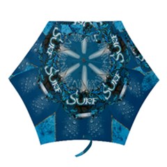 Surf, Surfboard With Water Drops On Blue Background Mini Folding Umbrellas by FantasyWorld7