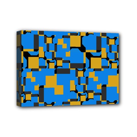 Blue Yellow Shapes Mini Canvas 7  X 5  (stretched) by LalyLauraFLM