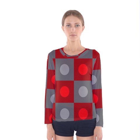 Circles In Squares Pattern Women Long Sleeve T-shirt by LalyLauraFLM