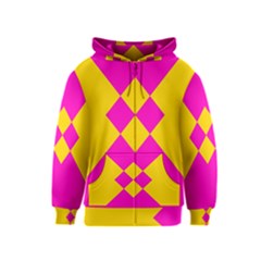 Yellow Pink Shapes Kids Zipper Hoodie by LalyLauraFLM