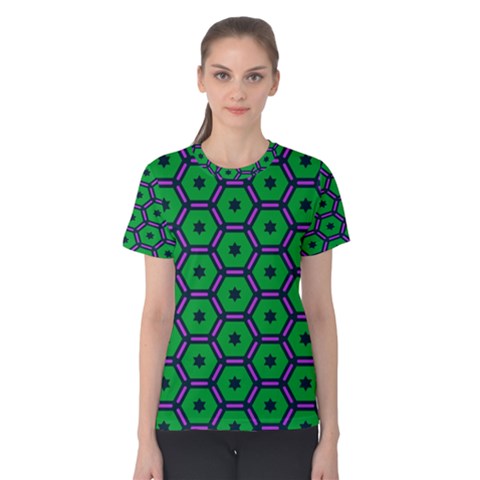 Stars In Hexagons Pattern Women s Cotton Tee by LalyLauraFLM