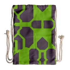 Brown Green Shapes Large Drawstring Bag by LalyLauraFLM
