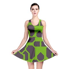 Brown Green Shapes Reversible Skater Dress by LalyLauraFLM