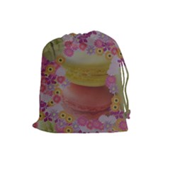 Macaroons And Floral Delights Drawstring Pouches (large)  by LovelyDesigns4U