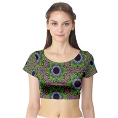 Repeated Geometric Circle Kaleidoscope Short Sleeve Crop Top by canvasngiftshop