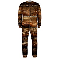 Dark Stained Wood Wall Onepiece Jumpsuit (men)  by trendistuff