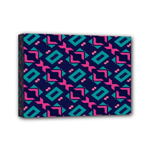 Pink And Blue Shapes Pattern Mini Canvas 7  X 5  (stretched) by LalyLauraFLM