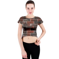 Red And Black Brick Wall Crew Neck Crop Top by trendistuff