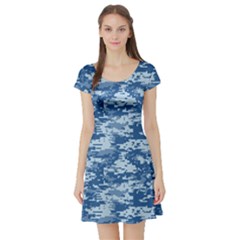 Camo Digital Navy Short Sleeve Skater Dresses by trendistuff