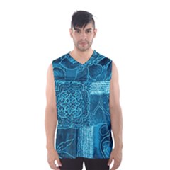 Blue Patchwork Men s Basketball Tank Top by trendistuff