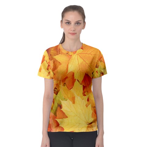 Yellow Maple Leaves Women s Sport Mesh Tees by trendistuff