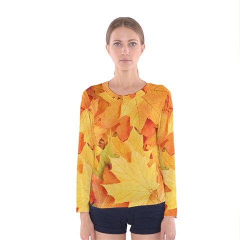 Yellow Maple Leaves Women s Long Sleeve T-shirts by trendistuff