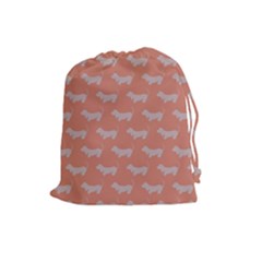 Cute Dachshund Pattern In Peach Drawstring Pouches (large)  by LovelyDesigns4U