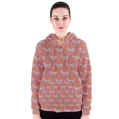 Cute Dachshund Pattern In Peach Women s Zipper Hoodies by LovelyDesigns4U