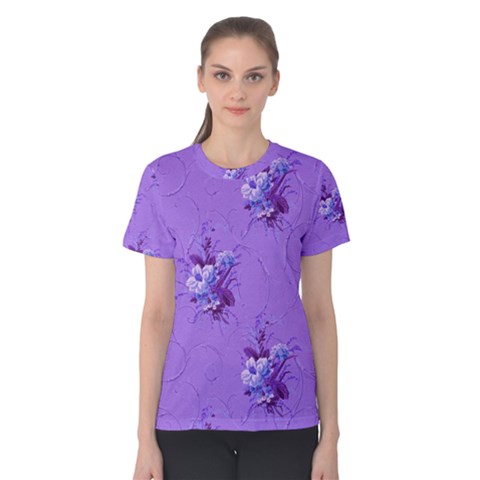 Purple Roses Pattern Women s Cotton Tee by LovelyDesigns4U