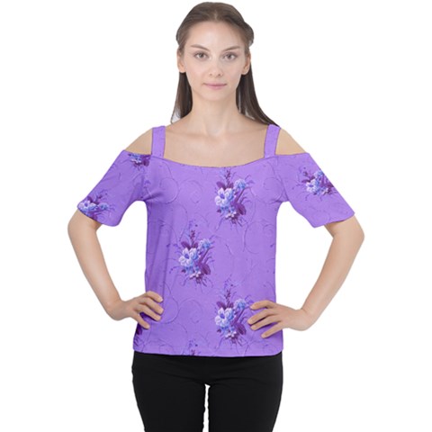 Purple Roses Pattern Women s Cutout Shoulder Tee by LovelyDesigns4U