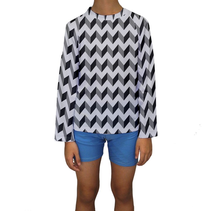 Modern Retro Chevron Patchwork Pattern  Kid s Long Sleeve Swimwear