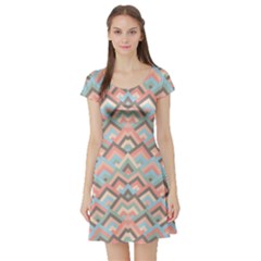 Trendy Chic Modern Chevron Pattern Short Sleeve Skater Dresses by GardenOfOphir