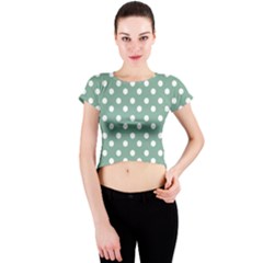 Mint Green Polka Dots Crew Neck Crop Top by GardenOfOphir