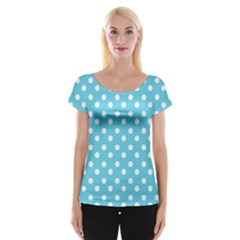 Sky Blue Polka Dots Women s Cap Sleeve Top