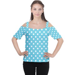 Sky Blue Polka Dots Women s Cutout Shoulder Tee