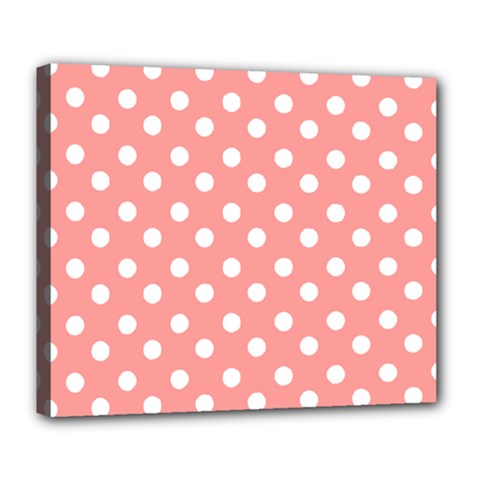 Coral And White Polka Dots Deluxe Canvas 24  X 20   by GardenOfOphir