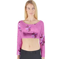 Pink Floral Pattern Long Sleeve Crop Top by LovelyDesigns4U