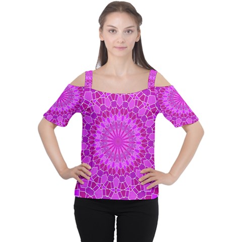 Purple And Pink Mandala Women s Cutout Shoulder Tee by LovelyDesigns4U