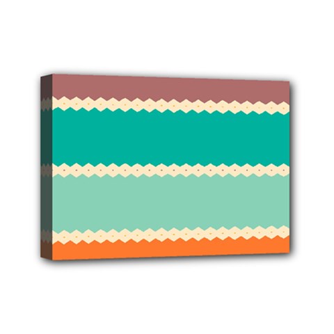 Rhombus And Retro Colors Stripes Pattern Mini Canvas 7  X 5  (stretched) by LalyLauraFLM