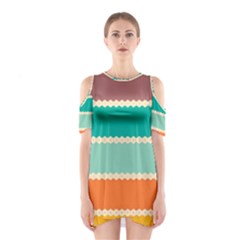 Rhombus And Retro Colors Stripes Pattern Women s Cutout Shoulder Dress