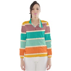 Rhombus And Retro Colors Stripes Pattern Wind Breaker (women)