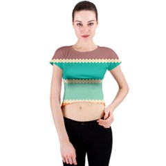 Rhombus And Retro Colors Stripes Pattern Crew Neck Crop Top